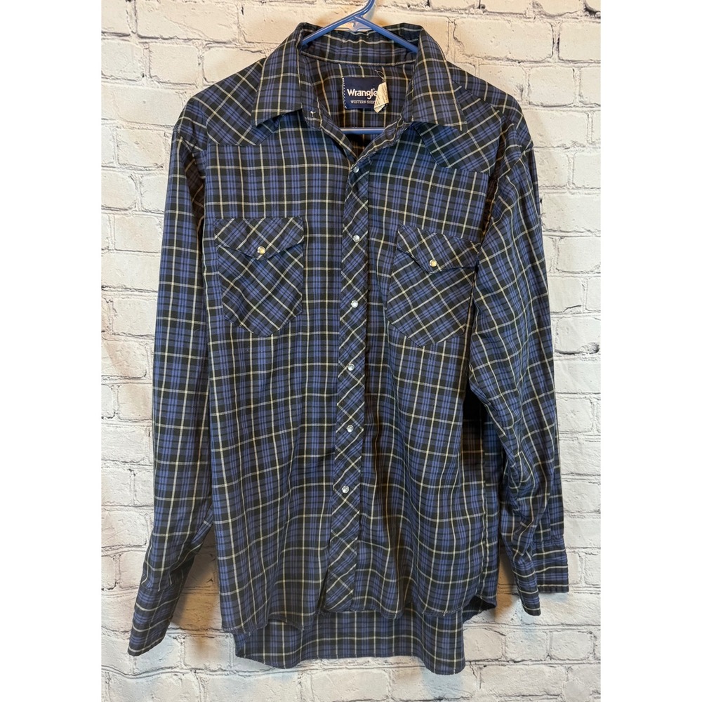 Wrangler Western Shirt Mens Plaid Long Sleeve Pearl‎ Snap Button Up Cowboy Rodeo